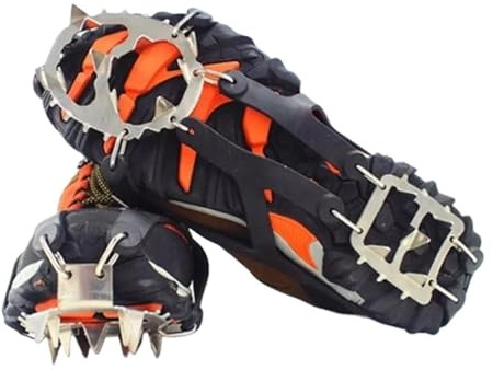 grampones 18 Teeth Steel Ice Gripper Spike For Shoes Anti Slip Climbing Hiking Snow Spikes Crampons Cleats Grips Boots Cover Crampon para Senderismo Invernal(Orange L(41-46))