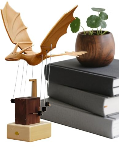Huxibai Automa del drago in legno con movimento elettrico, modello volante meccanico, scultura da collezione per arredamento, 38 cm