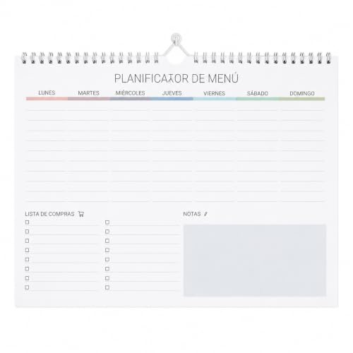 Planificador de Menú Semanal Hecho a Mano para Pared A4 (26 Páginas, 6 Meses) - Organizador de Comidas con Lista de la Compra y Notas, Calendario Colgante con Espiral, Papel Grueso de 100 gsm