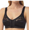 Chums Ladies Front Fastening Bra Soft Cup with Lace Trim Extra Wide Strap Bra for Women Black 46DD