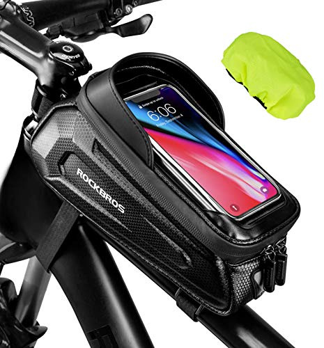 ROCKBROS Bike Phone Mount Frame Bag, Oversized EVA Waterproof Bike Phone Holder Bicycle Top Tube Front Frame Bag Bikes Accessories Gifts Pouch for Phones Under 7.5” (Black-1.7L)