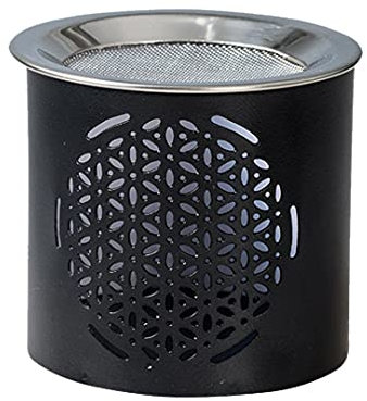 NKlaus Räucherstövchen Eisen Baum-Muster schwarz H 6cm Teelicht mit Sieb für Weihrauch 10911