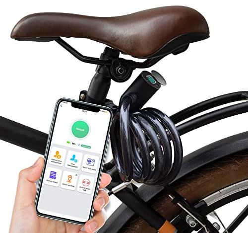 Anweller Fahrradschloss Fingerabdruck,1.5m Kabelschloss wasserdicht tragbar mit Fahrradschlosshalter, Smart Lock mit 20 Fingerabdrücke aufzeichnbar, Diebstahlsicherung aus 12mm Stahldraht (Schwarz)