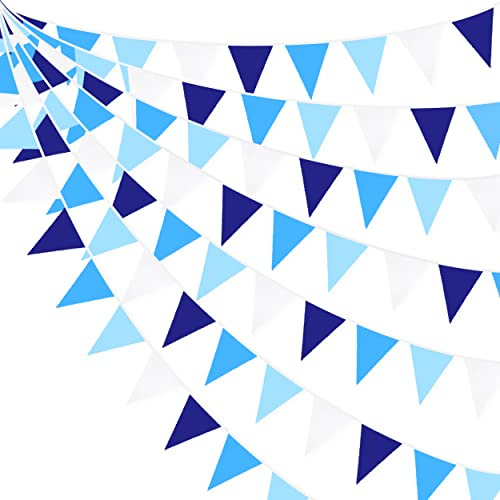 32Ft Royal Blue Party Decorations Blue Triangle Flag Pennant Bunting Fabric Garland Streamers for Nautical Wedding Birthday Ahoy Achor Pirate Under The Sea Pool Graduation Party Decor Supplies