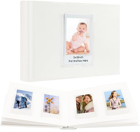 64 Pockets Wedding Photo Book with Writing Space,Front Window, 2x3 Inch Polaroid Picture Album for Fujifilm Instax Mini 12 11 9 99 8 7+ 40 Evo LiPlay Instant Camera(Ice White)