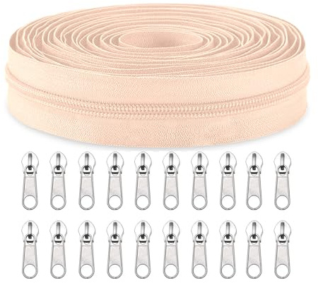 Sawoake #5 Nylon Coil Zippers by The Yard Bulk 10 Yards with 20pcs Zipper Sliders for DIY Sewing Tailor Craft Bag Garment Home Textile…(Beige)