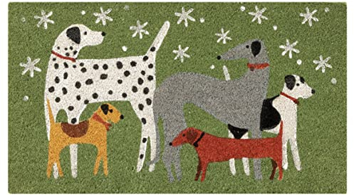 Baroni Home Zerbino Ingresso Casa in Cocco Dipinto a Mano 70x40 cm Facile da Pulire e Super Resistente, Cani Sfondo Verde