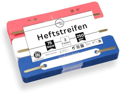 perfect line - 75 bandes en carton recyclé, 250 g/m², 3 couleurs (rouge, bleu, blanc), fabriqué en Allemagne, certifié Blauer Engel