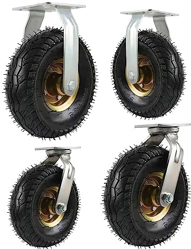 WORDFUN Swivel Castors, Fixed Heavy Duty Industrial Caster, 6/8/10 Inch, Shock Absorption, Heavy Duty, Highly-Elastic, Toolbox Replacement Casters, Suited for Outdoor Use