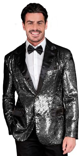 W WIDMANN MILANO Party Fashion - Veste à Paillettes pour Homme avec col en Satin, Veste pour réveillon du Nouvel an, discothèque, Carnaval