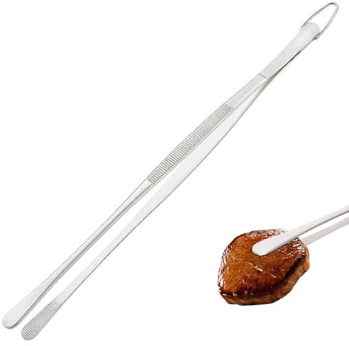 Edelstahl-Kochpinzett für Fleisch und Grillen, 32cm Küchenpinzette mit Haken