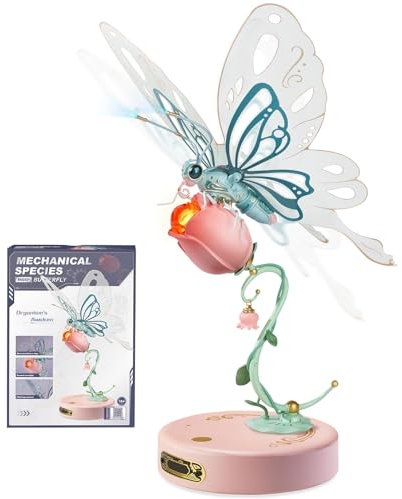 ROBOTIME 3D Puzzle Schmetterling Rose Modellbau Nachtlicht, Mechanischer Modellbausatz Geschenke für Erwachsene und Kinder - Rosa