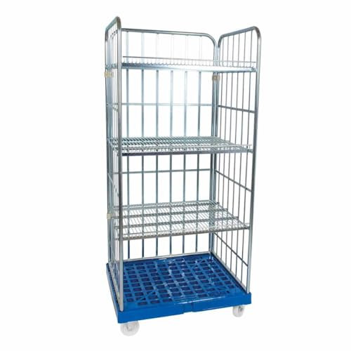 Rollregal 3-seitig, 3 Zwischenböden, Nutzhöhe 1.600 mm, Rollplatte aus Kunststoff, 815 x 724 x 1.790 mm, 500 kg, Verkehrsgrün