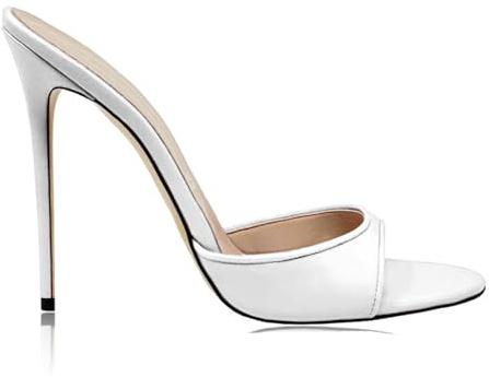 FamMe Ciabatte con Tacco Alto da Donna Sandali con Punta Aperta Sandali Estivi Slip on con Tacco Alto Ciabatte da Festa Scarpe Senza Schienale Tacco 12 cm,Bianca,38