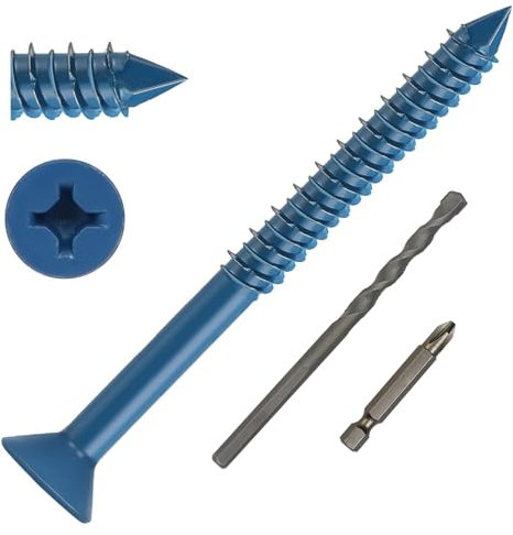 DAYALO Lot de 30 vis à béton à tête fraisée avec empreinte cruciforme M6,5 x 83, vis à béton galvanisée avec foret et embout de vissage pour maçonnerie, béton, architecture, industrie (bleu)