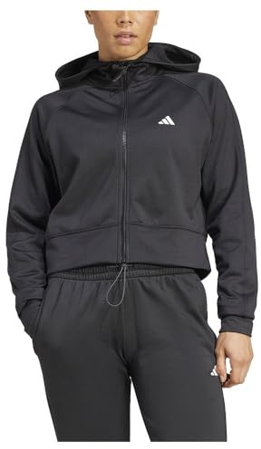 adidas AEROREADY Game and Go - Chaqueta de Forro Polar con Capucha y Cremallera Completa para Mujer, Negro y Blanco, XL