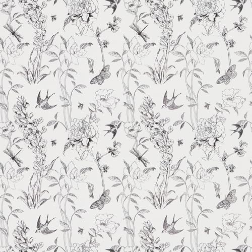 ICYEHAO Papel pintado autoadhesivo blanco y negro, 44 x 500 cm, flores y pájaros, papel tapiz de bosque para pared, hojas y plantas, papel de pared autoadhesivo para sala de estar, baño, cajón