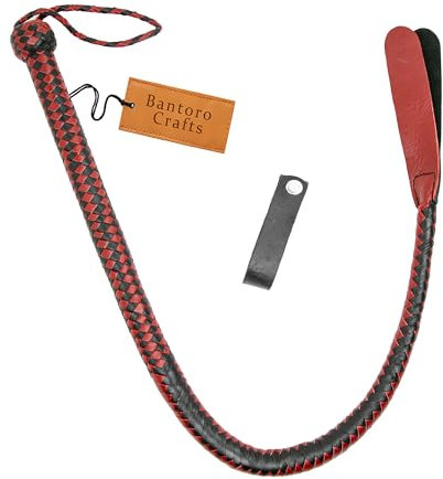 3 Pieds / 0,90 mètre Fouet en Cuir de Vachette Fouet 8 Tresses Fouet à Deux queues avec pagaie Fouet tressé équestre Queue de Dragon Flogger cravache