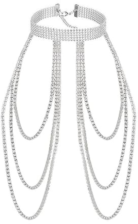 Rhinestone Shoulder Chain for Women Birdal Wedding Statement Long Crystal Shoulder Harness Chain Layred Chunky Bezel Tassel Dangling Dainty Party Bikini Bra Accessories Jewelry