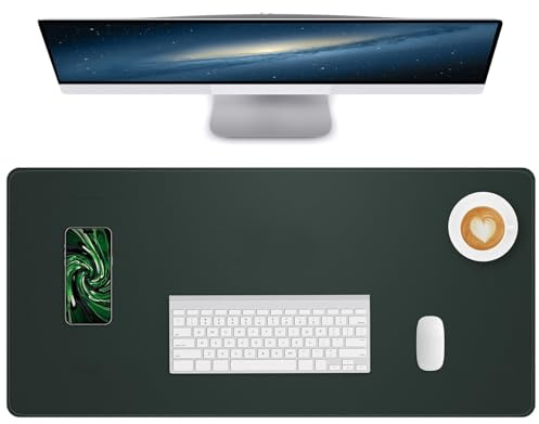 NUOYOU Desk Pad PU Leather Large Mouse Pad Laptop Computer Desk Mat Table Blotter Desktop Waterproof Non-Slip Protector for Office and Home (Dark Green, 90x43cm)