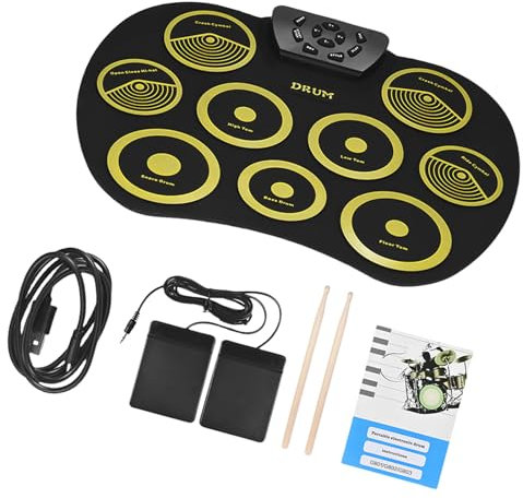 mioosho Electronic Drum Pads, 9 Pads Rolls up Practice Drum Set Built-in Speakers & Headphone Socket, Drum Stick and Drum Pedal