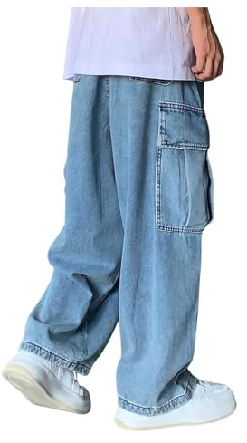 ZHIAN Jean Baggy Homme Streetwear Vintage Jeans Loose Fit Pantalon en Denim Jean Large Homme Droit Décontracté(Blue,M)