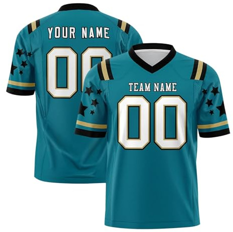 Maillots de Football Américain Personnalisable avec Logo Nom et Numéro de l'équipe Jerseys pour Hommes Femmes Jeunes Préscolaires Manches Courtes à Séchage Rapide Cyan