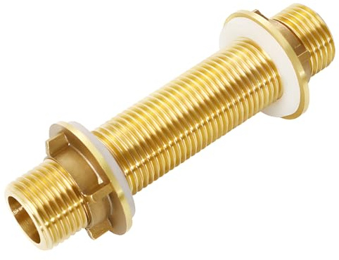 Atornillado de mamparo de 1/2 pulgadas, latón G1/2 pulgadas, latón mamparo, paso de manguera con 2 juntas de silicona, para tanques de agua y grifos (G1/2, 100 mm)