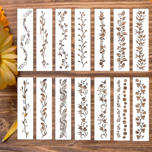 14 modelli di stencil per pittura floreale, stencil da parete per carta da parati con motivi di grandi dimensioni, stencil floreali per dipingere su pareti, squisite forme floreali per design artistic