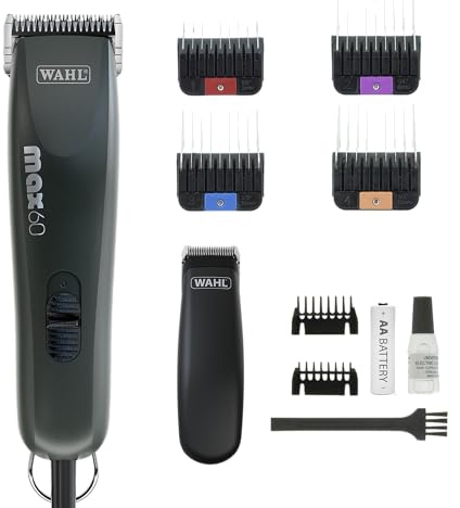 WAHL Animal Clipper Kit Max 60 + Pocket Pro, Tosatrice e trimmer per animali, strumenti per la toelettatura degli animali domestici, tutti i tipi di pelo, basse vibrazioni, leggera, nera