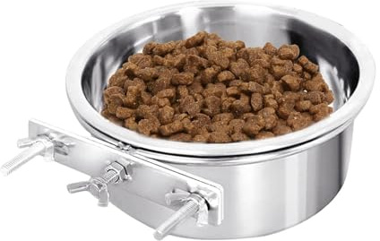 Stainless Steel Hanging Pet Bowl Spill-Proof Crate Feeder, Tool-Free Installation, Dishwasher Safe Food/Water Bowl for Dogs/Cats/Rabbits (L:16×6cm)