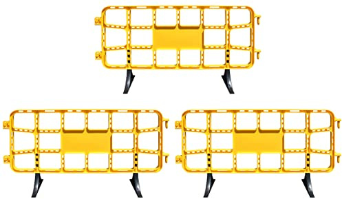 ADO - Valla de plástico obra peatonal en color amarillo, valla reforzada con patas extraíbles de 2 metros (3- Vallas amarillas)