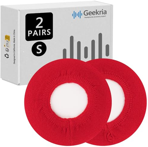 Geekria 2 Paar Ohrschützer aus Strickstoff für Kopfhörer, waschbarer und dehnbarer hygienischer Ohrmuschelschutz für On-Ear-Headset-Ohrpolster, Schweißschutz für Wärme und Komfort (Größe S/Rot)