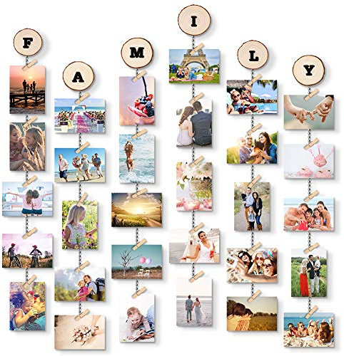 Uping Portafoto Parete Multiplo Cornici Foto Appendi Foto con Mollette, con Adesivi per Personalizzazione