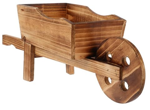 Gatuida Ornamental Wheelbarrow Planter Wooden Plant Pot Stylish Garden Decor for Home