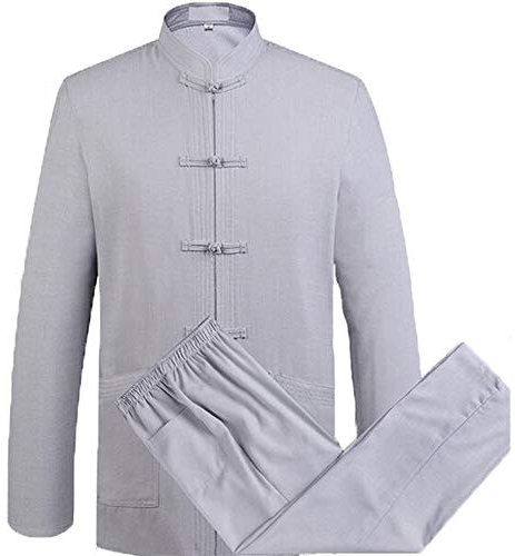 ERNP Kampfsportbekleidung für Herren, traditionell, Baumwolle, Leinen, Kung-Fu-Uniform, Grau, M