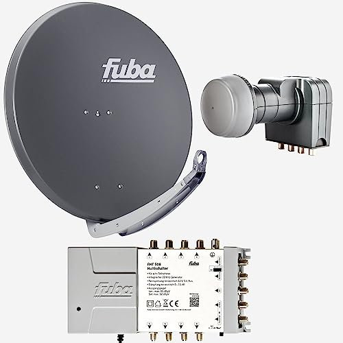 Fuba Sat Anlage 8 Teilnehmer | Satellitenschüssel Komplettset - DAA 850 A Alu Sat-Schüssel 85cm anthrazit + Fuba Quattro LNB + Fuba FMT508 Sat Multischalter 8 Teilnehmer (DVB-S2, HDTV, UHD 4K/8K)
