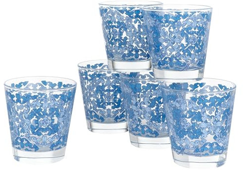 Baroni Home Set 6 verres à Eau avec Décoration Imprimée Colorée, Verres Colorés MADE IN ITALY, Verres Lavables au Lave-Vaisselle, 25 CL, Fantaisie Portofino
