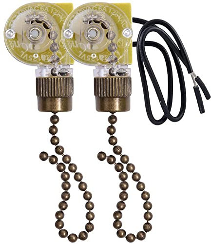 ISTOVO Interrupteur de LumièRe de Ventilateur de Plafond ZE-109 Interrupteur de LumièRe à Deux Fils avec Cordons Traction pour Ventilateurs de Plafonnier Lampes 2 PièCes Bronze