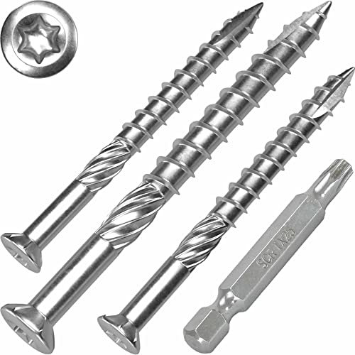 Lot de 50 vis de terrasse T-INOX 5 x 60 en acier inoxydable trempé C1, Torx 25, avec embout en acier inoxydable