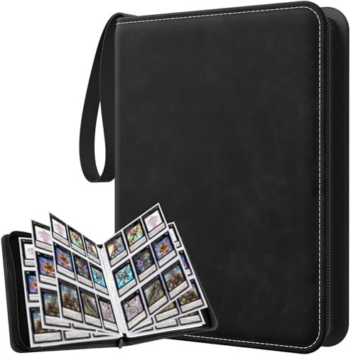 LANFROM Album de 540 pochettes pour cartes à collectionner avec 9 côtés - En cuir imperméable - Fermeture éclair - Pour cartes à collectionner - Pour cartes à jouer, cartes de sport, Yugioh, etc.