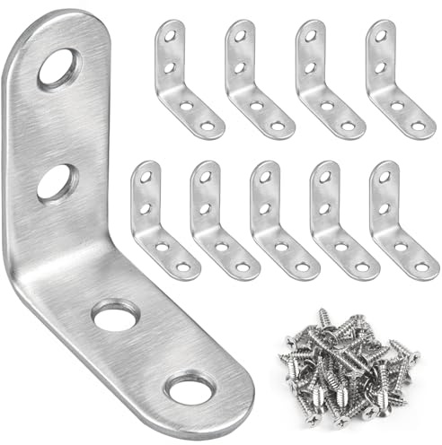 JatilEr 10 st. hörnkonsoler, 40 × 40 mm, höger 90 grader, L-formad hörnkonsol, rostfritt stål, 40 x 40 mm för fastsättning av trämöbler