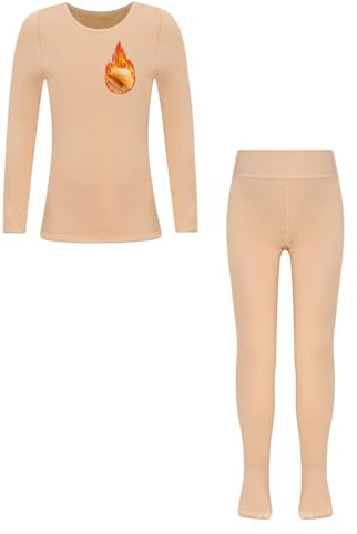 Freebily Conjunto De Ropa Interior Térmica para Niñas Tops De Manga Larga De Color Sólido con Leggings Traje De Entrenamiento De Gimnasia De Ballet un Desnudo 3-6 años