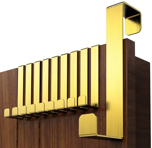 4smile Lot de 10 crochets de porte à suspendre - En acier inoxydable - Pour tout l'appartement - Couleur or - Crochets flexibles de suspension - Porte-manteau de porte universel