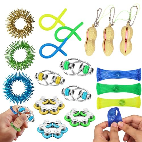 18 Stück Fidget Toys, zur Stressbewältigung und Konzentration, Sinnliches ADHS Spielzeug für Erwachsene, Stimming Toys für Skills Borderline, Ideal für Büro, Schule und Reisen