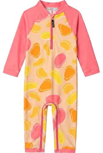 weVSwe Baby flicka baddräkt i ett stycke UPF 50+ långärmad flicka Rash Guard med stegdragkedja 0–3 år, Rosa frukt, 3 År