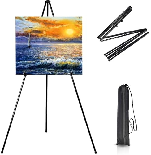 160cm Caballete Metálico Portátil con Bolsa, Trípode Presentaciones Pintura Plegable,Caballetes Exhibicion Pintar Arte Ajustable Estudio Artista para Paneles Carteles Bodas Interiores Exteriores Negro