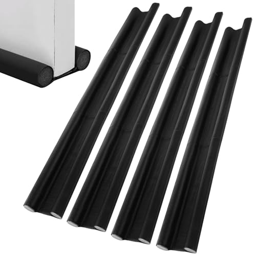 YAYODS Lot de 4 Boudin de Porte 96 cm Noir - Joint de Bas de Porte Double Isolation en Cuir PU et Mousse - Butée de Porte Anti-Froid, Anti-Bruit - Coupe-vent Ajustable pour Entrée et Chambre