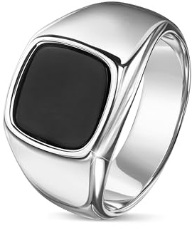 DJADEE Esther - Anello da uomo in argento con placcatura in oro bianco 18 carati, con pietra onice nera, impermeabile, senza nichel, durevole, regalo per uomo, Pietra, Onice