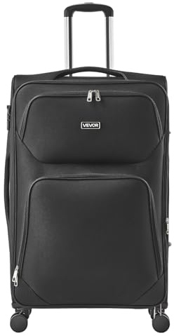 VEVOR Softside Expandable Luggage with Spinner Wheels, 24 inch / 71 cm Softside Checked Large Luggage, Lightweight Checked Suitcase with Expandable Zippered Pocket and TSA Lock, Black